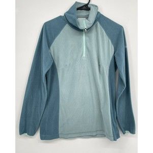 Columbia M‎ Fleece Pullover Women Blue Mint Green Excellent 1/4 Zip Colorblock